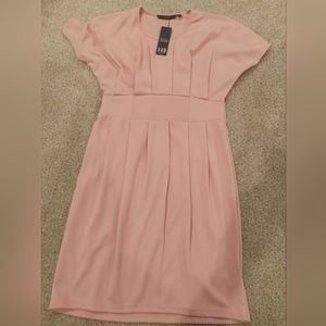 Designer blush pink Ponte dress with small cap sleeve look